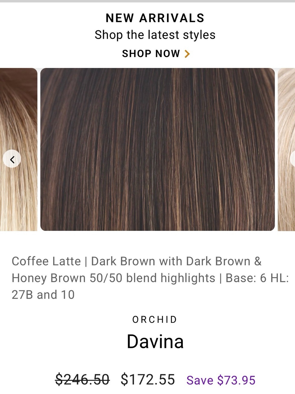 DAVINA Coffee Latte Dark Brown with Honey Highlights by Orchid Collection